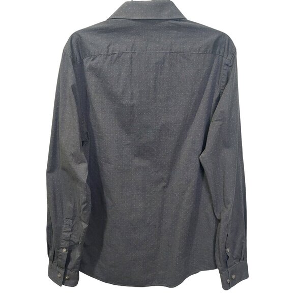Michael Kors Mens Slim Fit Dress Shirt Size L 16 34/35 Drk Gray With Subtle Dots - Picture 2 of 9